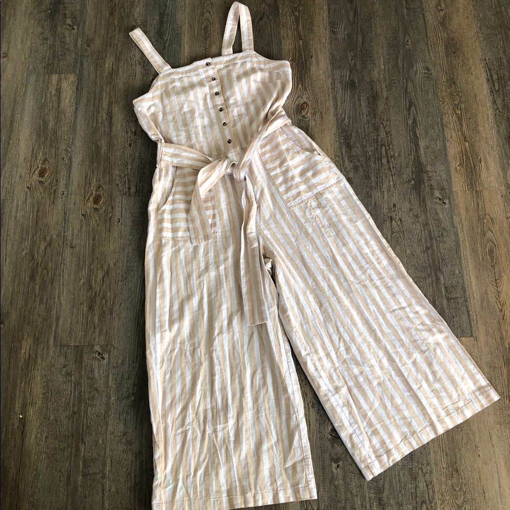 NWT tan & white stripe linen romper jumpsuit
